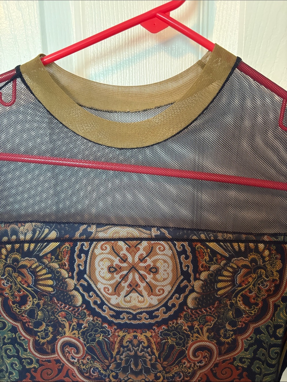 Sheer Paisley Medallion Long Sleeve Top - Olive Multi - Picture 3 of 5